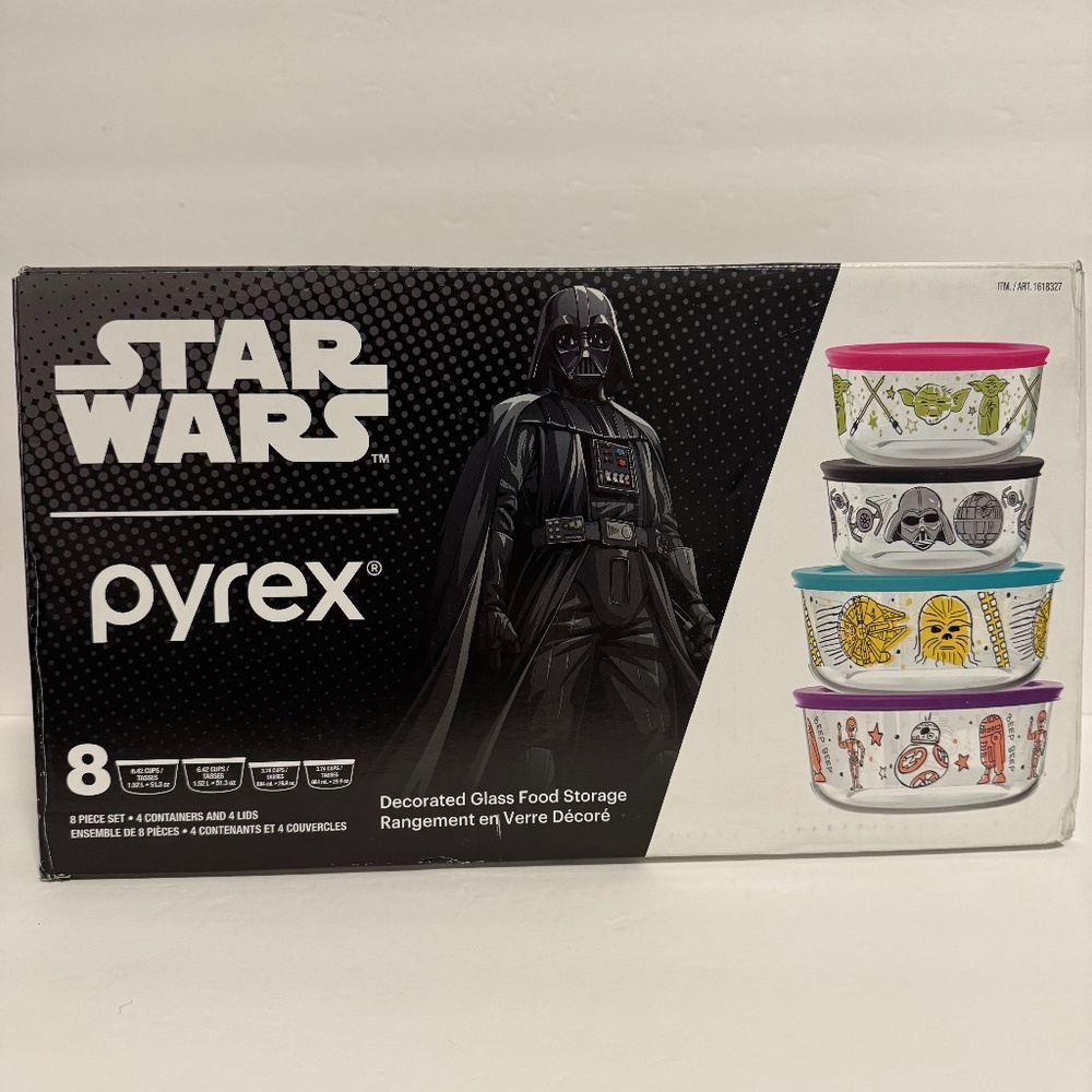 Brand New, Unopened Star Wars Pyrex 8 Piece Glass Food Storage with Lids Set